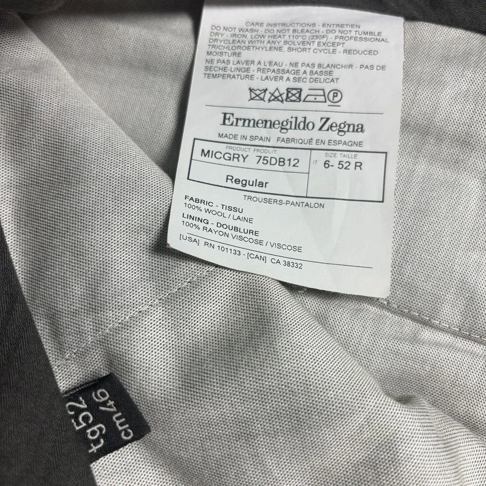 Ermenegildo Zegna Mens Wool Micronsphere‎ Gray Dress Pants Size 52R 36x30.5